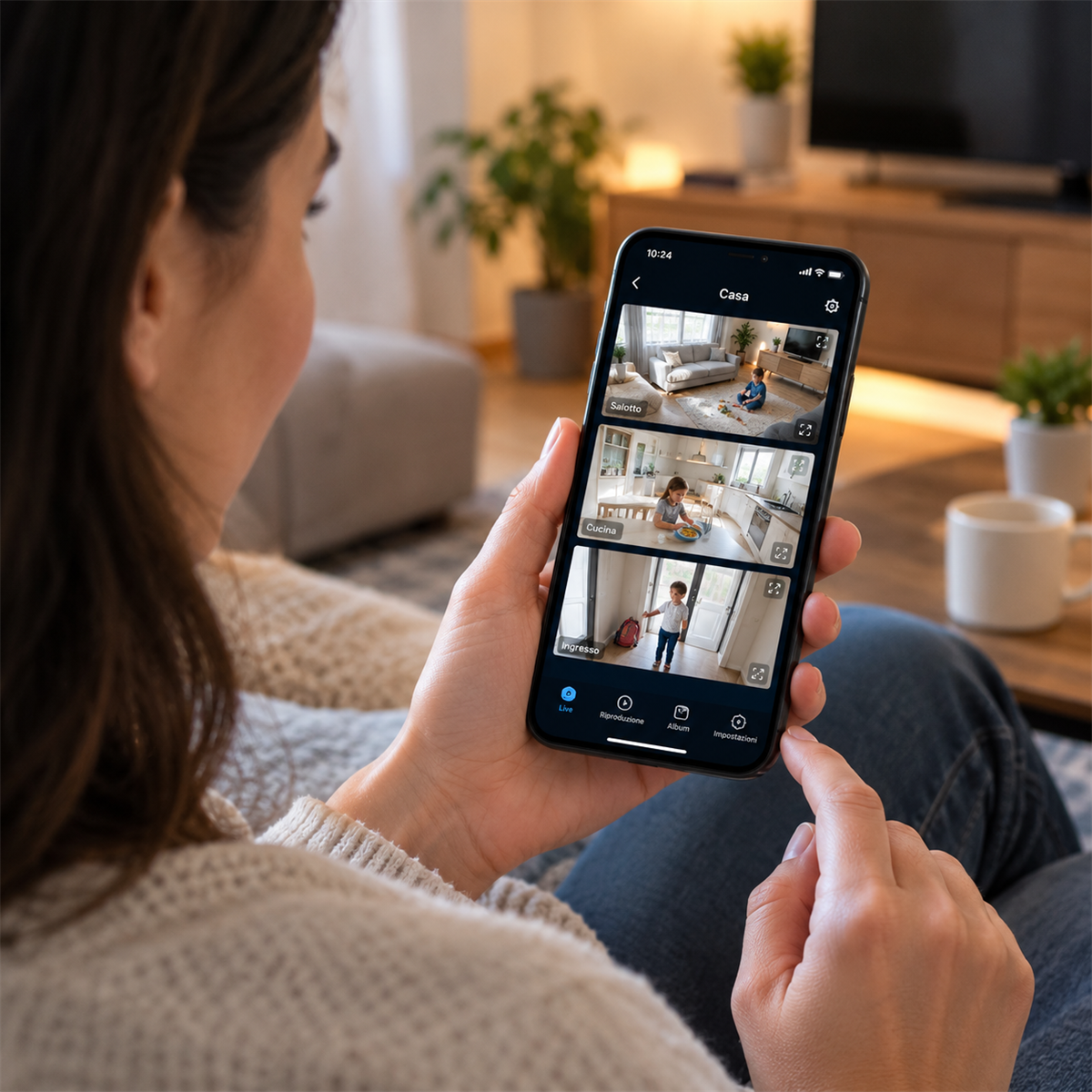 From the sofa, on the phone, you watch the home cameras live