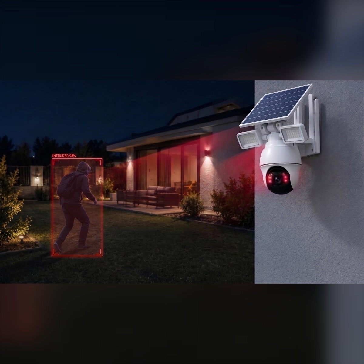 At night the camera spots a person in the garden