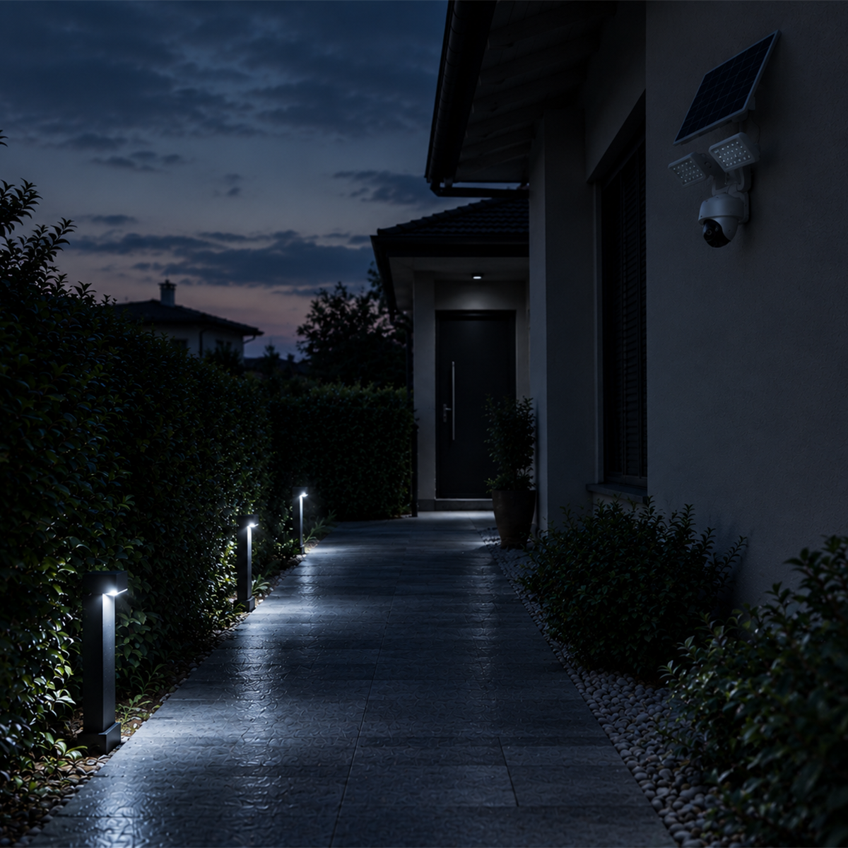 The driveway in the dark in the evening